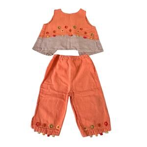 Adorable Orchestra Orange Floral Outfit - 12 Months